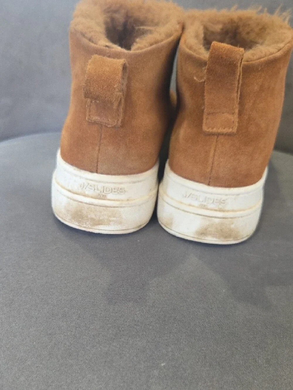 J/SLIDES Tan Suede Shearling-Lined Platform Ankle Booties - Picture 4 of 6